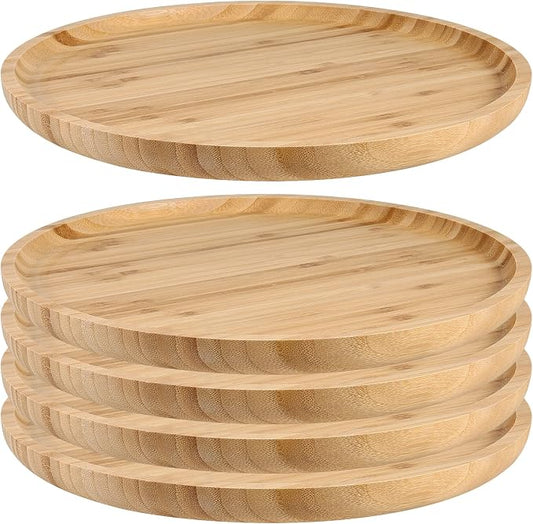 JOIKIT 5 Pack 8 Inch 20cm Bamboo Round Platter, Fine Polished Round Wood Plates Bamboo Serving Tray for Holding Fruit, Bread, Cheese, Nut, Coffee, Tea, Plant Saucer by JOIKIT