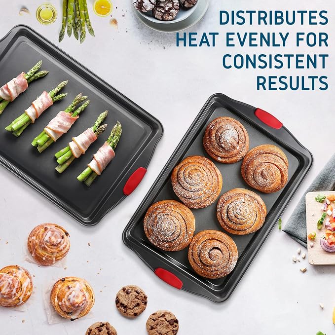 Eatex Nonstick Baking Sheet Set, 2-Piece Baking Pans Set with Silicone Handles, Carbon Steel Cookie Sheets for Baking Commercial Grade Quality Oven Tray, Large Half Sheet Pans for Baking - Image 7