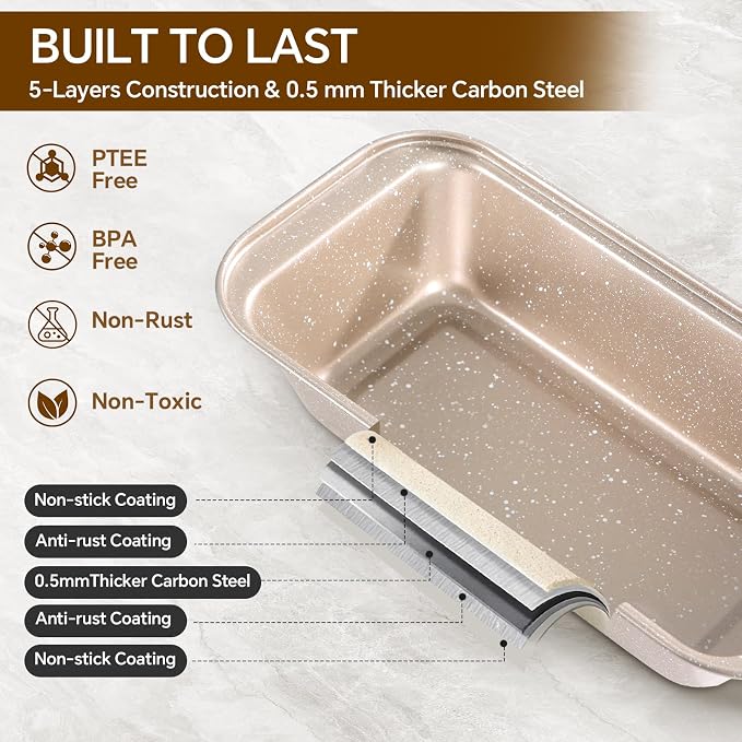 11 Piece Baking Pan Set | Nonstick & Non Toxic Bakeware Sets Baking Set | Carbon Steel Baking Supplies Include Notebook, Cookie Sheets, Roasting Pan, Muffin Pan, Cake Pan, Pizza Pan, Loaf Pan - Image 5