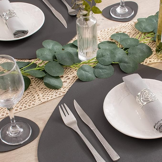 Faux Leather Placemats Set of 6, Wipeable & Washable Table Mats | Waterproof, Heat-Resistant & Easy to Clean Round Place Mats for Dining & Kitchen, 17''x13'', Dark Grey - Image 7