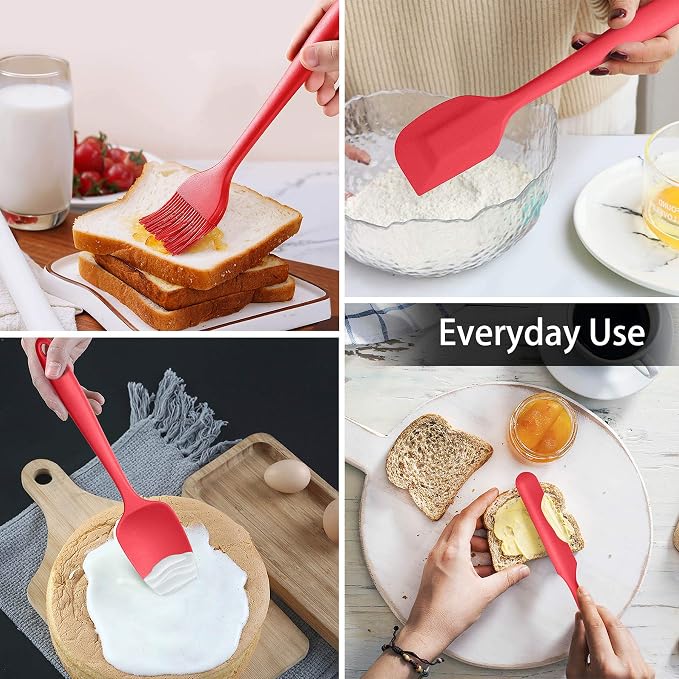 LIANYU 15-Piece Cooking Kitchen Utensils Set with Holder | Silicone Kitchen Tools Stainless Steel Handle, Slotted Spatula Spoon Turner Tong Whisk Brush for Cooking, Red - Image 4