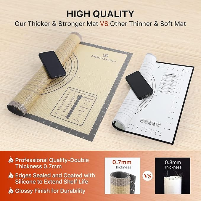 DANIA & DEAN 26"x16" Extra Thick Silicone Baking Mat for Pastry and Bread | Non-Slip & Non-Stick Mat with Measurements, for Pizza, Pie Crust, Dough Rolling, Pasta & Sourdough, Reusable Counter Sheet - Image 4