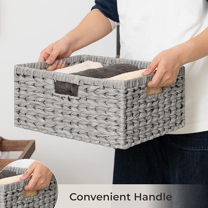 GRANNY SAYS Wicker Storage Baskets for Shelves, Wicker Baskets, Gray,1-Pack | Waterproof Wicker Baskets for Organizing, Plastic Woven Baskets for Shelves, Decorative Baskets for Living Room, Gray Basket - Image 6