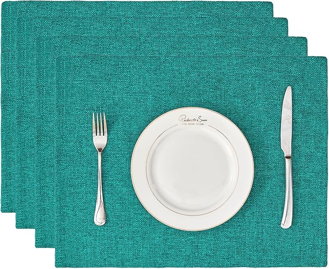 BALCONY & FALCON Rectangle Table Cloth Waterproof Teal 13.8"x 17.7" 4pcs | Placemats Set of 4 Faux Linen Cloth Place Mats Washable Wrinkle Resistant Table Placemats for Dining Kitchen Indoor & Outdoor by BALCONYFALCON