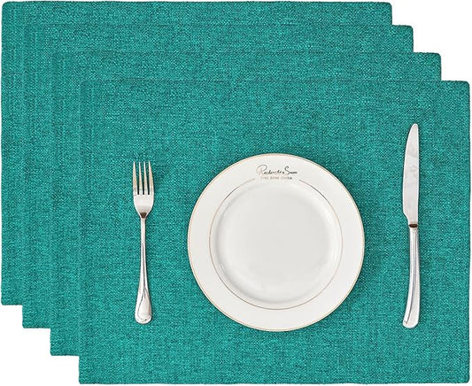BALCONY & FALCON Rectangle Table Cloth Waterproof Teal 13.8"x 17.7" 4pcs | Placemats Set of 4 Faux Linen Cloth Place Mats Washable Wrinkle Resistant Table Placemats for Dining Kitchen Indoor & Outdoor by BALCONYFALCON