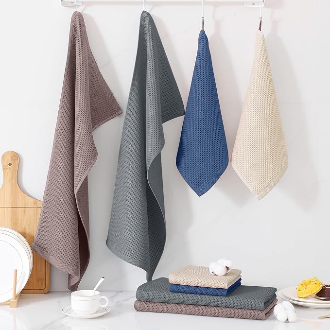 Homaxy 8 Pack 100% Cotton Kitchen Towels and Dishcloths Set, Multi-Color | 12 x 12 Inches and 13 x 28 Inches Kitchen Towels Set, Ultra Soft Absorbent Dish Cloths for Washing Dishes - Image 7