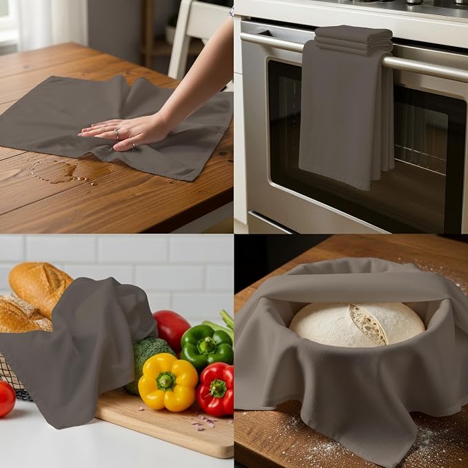 Flour Sack Towels 100% Cotton Dish Towel Reusable Baking Cloth for Bread Dough, Baguettes, Ciabatta, Machine Washable, Kitchen Towels for Cleaning – Set of 6 (18"x28") - Charcoal - Image 2
