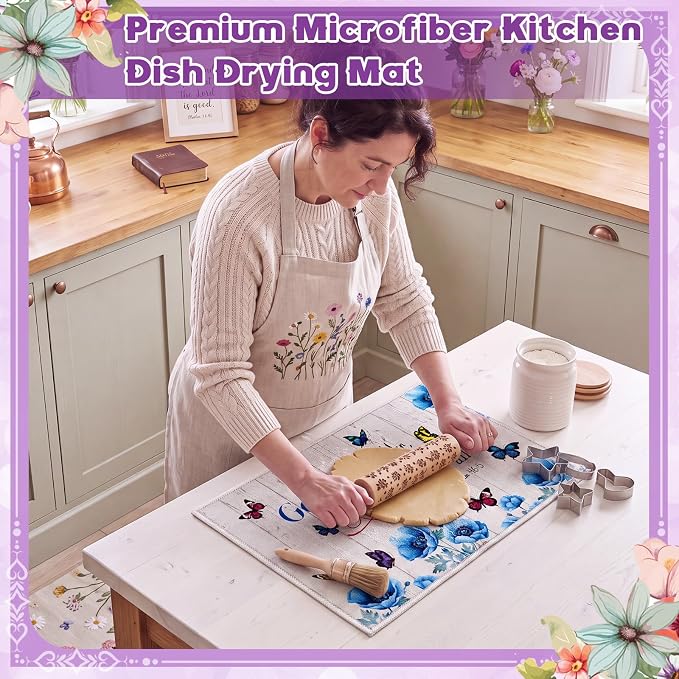 12 Pcs Christian Dish Drying Mats for Kitchen 24"x 16" Gifts Bulk | Religious Floral Scripture Hymn Microfiber Absorbent Washable Drainer Mat for Counter Home Accessories Decorations - Image 5