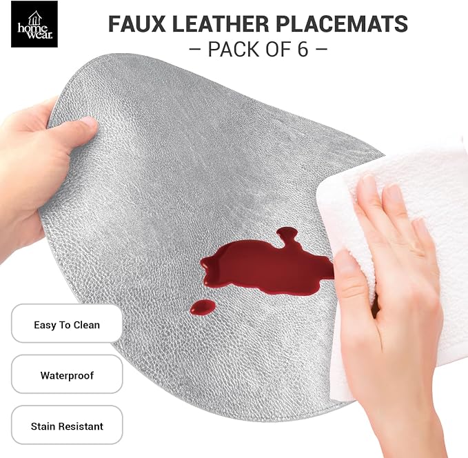 Morgan Faux Leather Round Set of 12 Placemats, 15", Silver, Heat Resistant, Stain Resistant, Non-Slip, Reversible, Durable Table Mats for Kitchen, Dining Table, Indoor Washable Use - Image 5