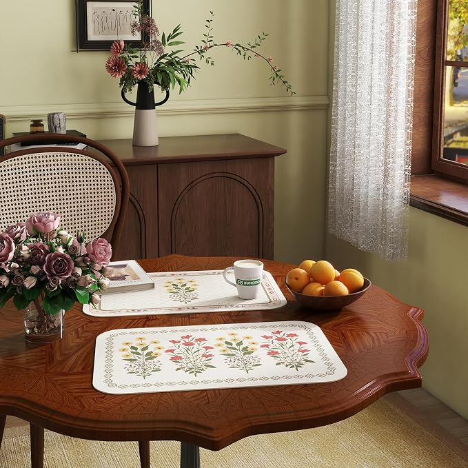 Vinyl Waterproof Placemats Set of 6 Rectangular,12"*17"-Bertina C | Wipeable Beautiful Print Place Mats,Stain Resistant,Heat Resistant,Everyday Meals,Kitchen,Dinning,Holiday,Decor - Image 3
