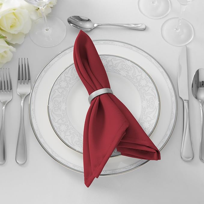 Lann's Linens Set of 12 Cloth Dinner Napkins, 20-inch Polyester Napkins, Washable and Reusable Fabric for Weddings, Hotels, Restaurants - Burgundy - Image 5