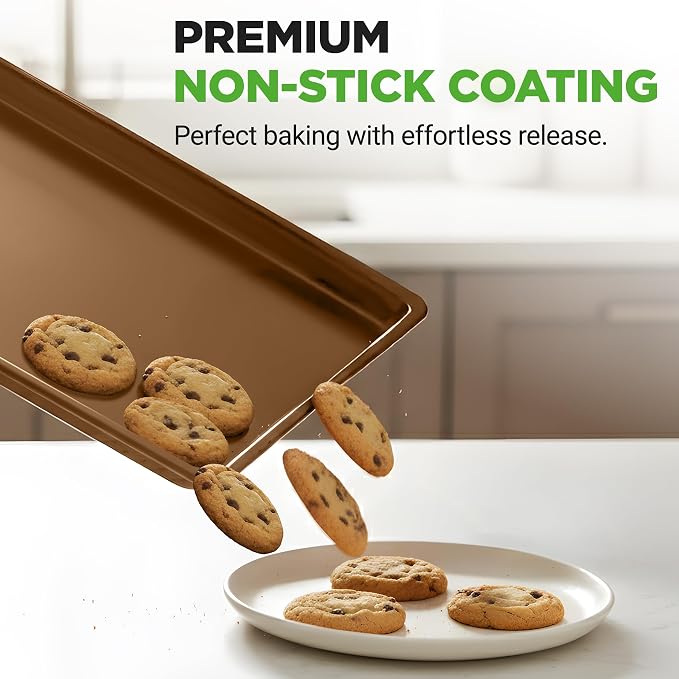 NutriChef 2-Piece Nonstick XL Cookie Sheets for Baking - 22" x 16" Stackable Extra Large Baking Sheet - Carbon Steel Baking Pans, PFOA, PFOS, PTFE Free- NCLGBP28 - Image 6