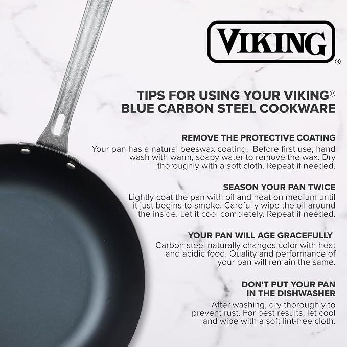 Viking Blue Carbon Steel Frying Pans, Kitchen Cookware Set, 10 and 12 Inch, Black - Image 6