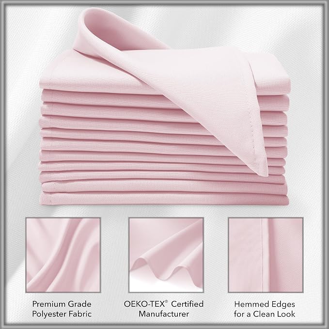 Lann's Linens Set of 12 Cloth Dinner Napkins, 20-inch Polyester Napkins, Washable and Reusable Fabric for Weddings, Hotels, Restaurants - Pink - Image 3