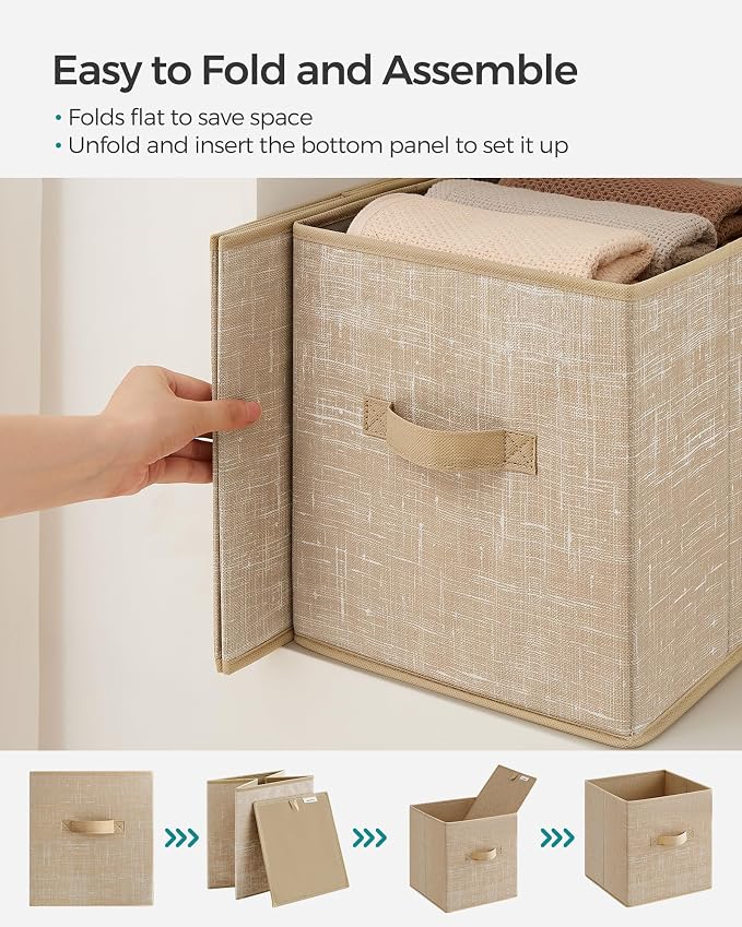 SONGMICS Storage Cubes, 11-Inch Non-Woven Fabric Bins with Double Handles, Set of 6, Closet Organizers for Shelves, Foldable, for Clothes, Sand Beige UROB026K03 - Image 4