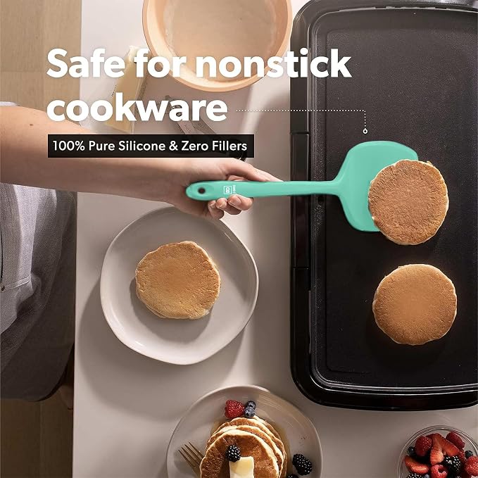 New DI ORO Silicone Turner Spatula Set - Kitchen Spatulas for Nonstick Cookware - Cooking Utensils for Flipping Eggs & Pancakes - 600°F Heat-Resistant BPA Free Turners - Dishwasher Safe (4pc, Mint) - Image 3