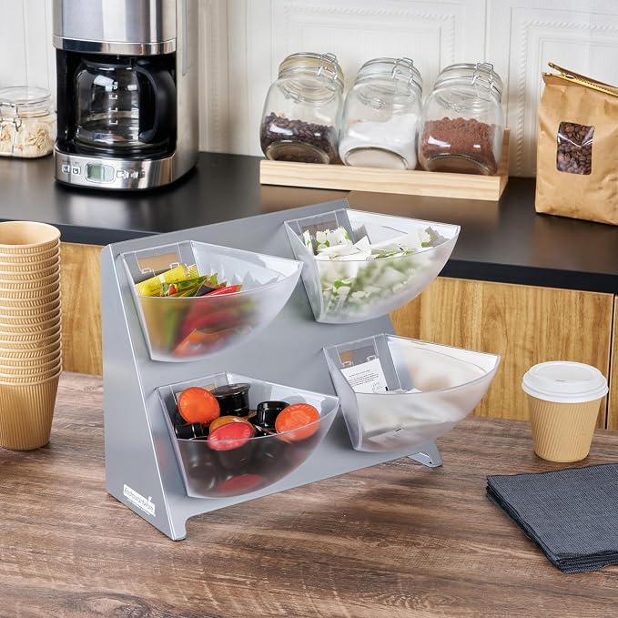 Restaurantware Condiment Organizer 1 Case 15.5 x 10 x 10.5 Inches Countertop Bin Holder Stainless Steel Removable Compartment Caddy Silver Tray for Coffee Station or Buffet Display - Image 4