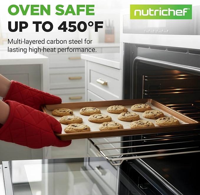 NutriChef 2-Piece Nonstick XL Cookie Sheets for Baking - 22" x 16" Stackable Extra Large Baking Sheet - Carbon Steel Baking Pans, PFOA, PFOS, PTFE Free- NCLGBP28 - Image 2