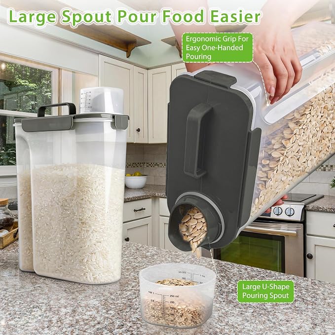 Viretec Rice Storage Container, 15 to 20lb Dry Food Airtight Dispenser, Pet Dog Cat Food Canister, BPA Free Clear Plastic Kitchen and Pantry Organization Bin for Oatmeal, Cereal, Pasta, Flour Grey - Image 2
