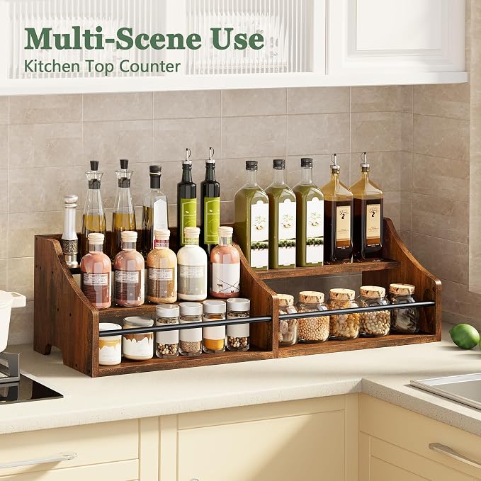 FAVOOSTY 5 Tier Countertop Liquor Bottle Display Shelf Organizer, Retro Tabletop Wine Rack Stand, Storage Holder for Whiskey, Spirits, Coffee Syrup, Mini Home Bar & Liquor Cabinet, Rustic Brown - Image 6