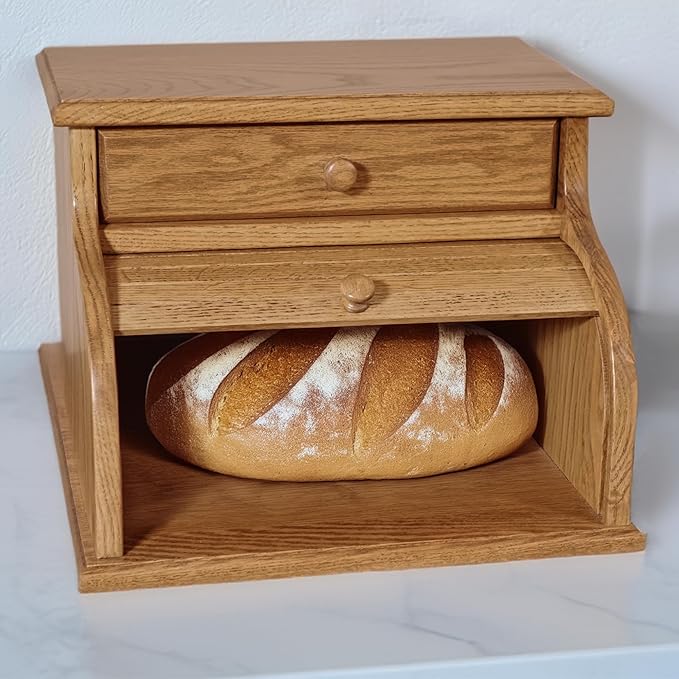 DutchCrafters Amish USA Made Solid Wood Countertop Bread Box with Drawer, Bread Holder for Kitchen Counter, Large Bread Box for Kitchen Countertop (Oak - Medium Walnut) - Image 6