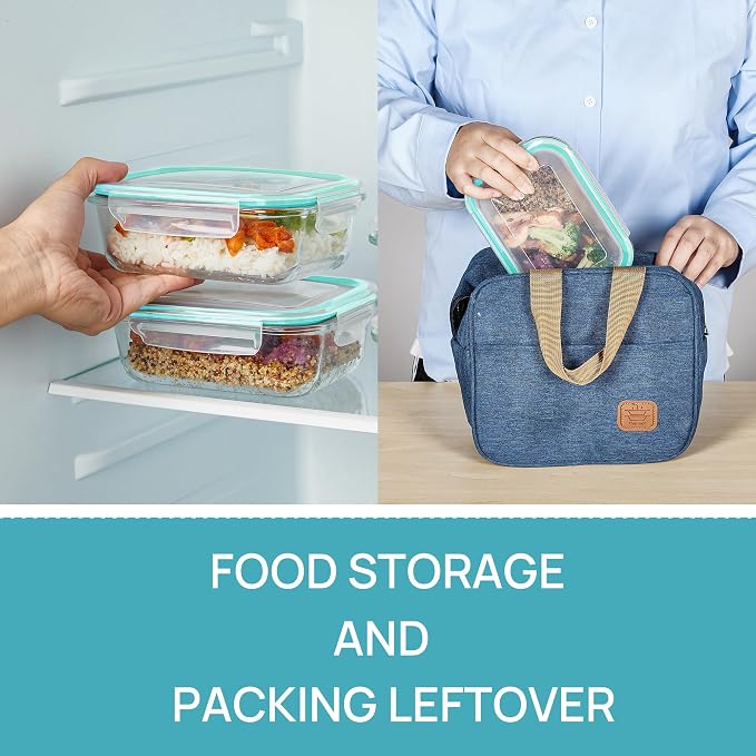 Vtopmart 5Pack 22oz Glass Storage Containers with Lids, Green | Glass Meal Prep Food Container Sets, Snap Airtight Lid, For Microwave, Oven, Freezer and Dishwasher, BPA Free - Image 5