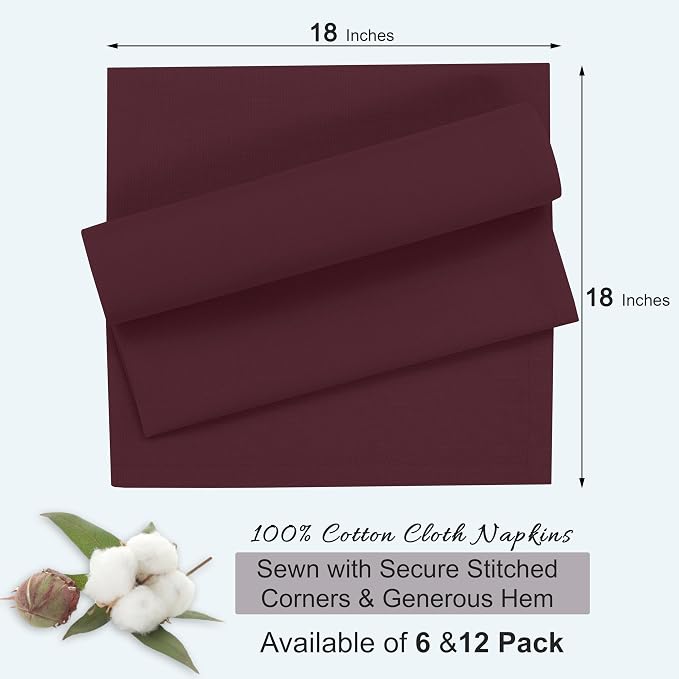 Ruvanti Cloth Napkins Set of 6, 18x18 Inches, 100% Cotton, Washable, Soft & Absorbent, Perfect for Wedding, Christmas, ‎Thanksgiving Dinners - Burgundy - Image 8