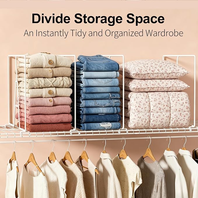 Wire Shelf Dividers for Closet: 16" Tall x 12" Deep (Taller) 6 Pack | Wire Shelves Organizer for Closet - Adjustable Purse Organizer for Clothes, Sweater, Towels Jeans - Metal Pantry Separators - Image 3