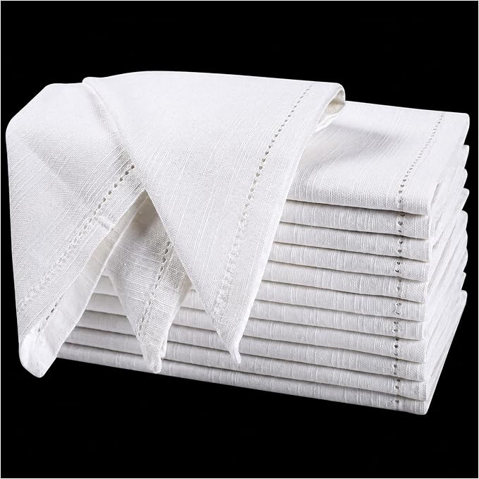 Bedding craft White Cotton Cloth Dinner Napkins Set of 12 – 16x16 | Reusable Machine Washable Fabric Napkins – Perfect for Weddings, Holidays, Thanksgiving & Everyday Dining by BeddingCraft