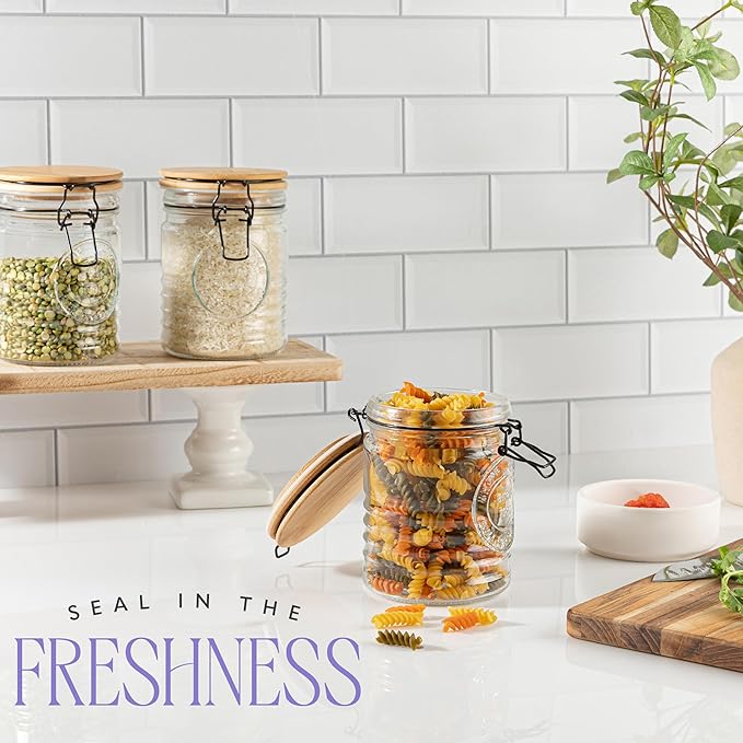 Glass Storage Jars with Airtight Lids - Set of 3 Mason Storage Containers for Cereal, Coffee & Rice - 23 Ounce Pantry Organizing Canister Set - Image 4