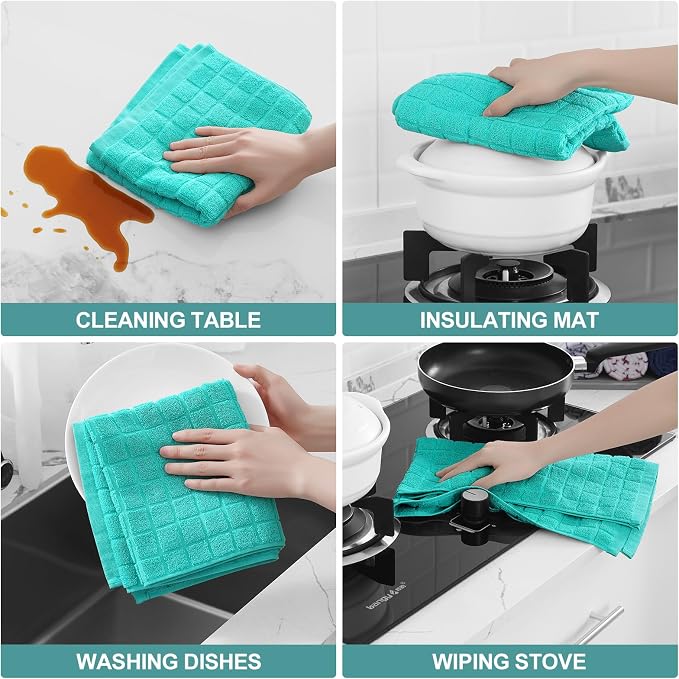 Homaxy Premium Ring Spun Cotton 390 GSM Kitchen Towels, 6 Pack, Aqua | 16" x 28" Large Dish Towels, Super Absorbent Terry Hand Towels, Soft Tea Towels with Hanging Loops - Image 4
