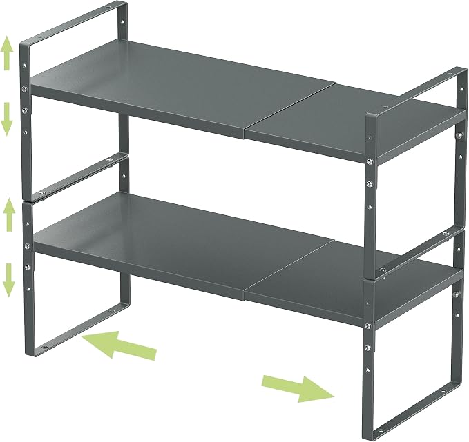 Jojocross Expandable Stackable Spice Rack Cabinet Shelf Organizer in Cabinets Shelves Kitchen Cupboard Organization Stack up Racks Pantry Countertop Storage (Gray, Medium 2 Packs) by JOJOCROSSHIGHQUALITYLIFE