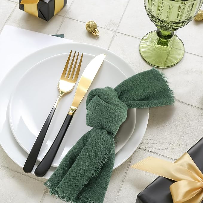 48 Pcs Cotton Linen Cloth Napkins with Fringe 16.5 x 16.5 Inch Square Rustic Dinner Linen Napkins Bulk for Wedding Party Banquet Dinner(Green) - Image 7