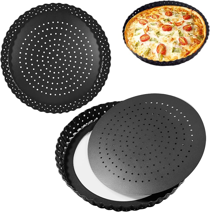 2Pack Non-Stick Quiche Tins with Loose Base 20cm, Perforated Quiche Dish with Loose Base, 8 inch Tart Tin Removable Bottom, Round Flan Dish with Removable Loose Bottom by AZKEEGREY
