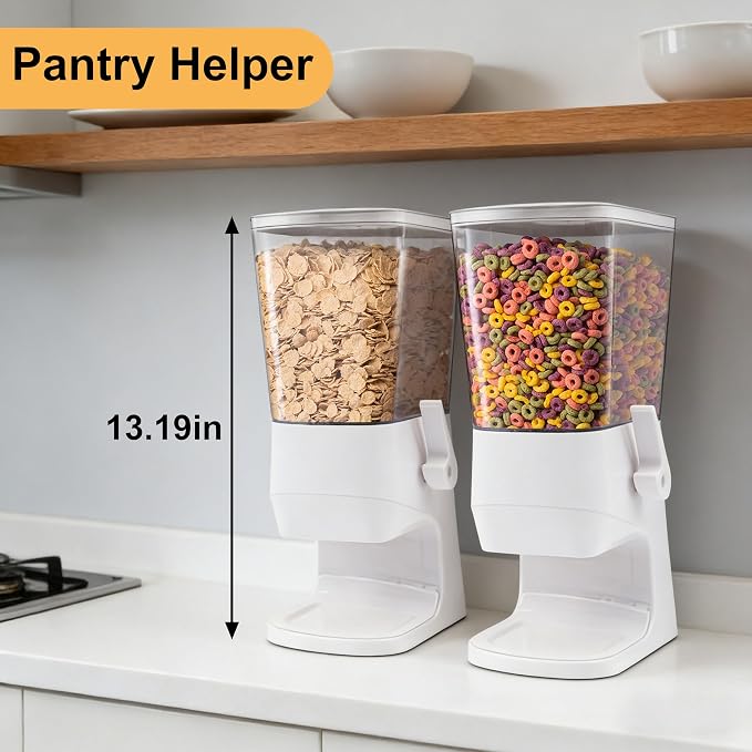 Cereal Dispenser Countertop 2Pcs, Cereal Containers Storage Snack Dispenser for Pantry, 3.2L Dry Food Dispenser for Grains, Nuts, Snack,Oatmeal, Pet food, White - Image 4