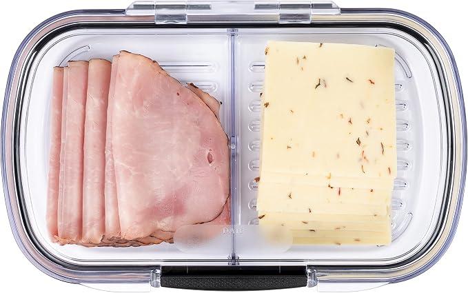 Progressive Prokeeper + Deli Storage Set: Air-Tight Silicone Sealed Containers w Grooved Bottom, Dry Erase Lid, BPA-Free, Stackable, Keeps Meats & Cheeses Fresh Longer, PKS-710C Split Deli 1.6L - Image 4