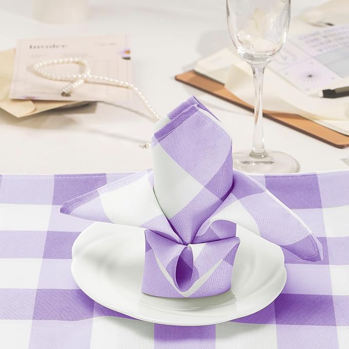 Buffalo Plaid Table Napkins Set of 12 Checkered Cloth Napkins 17x17 inch Washable Dinner Gingham Pattern Napkins Soft Napkins for Wedding Party Dining Banquet(Lavender and White) - Image 7