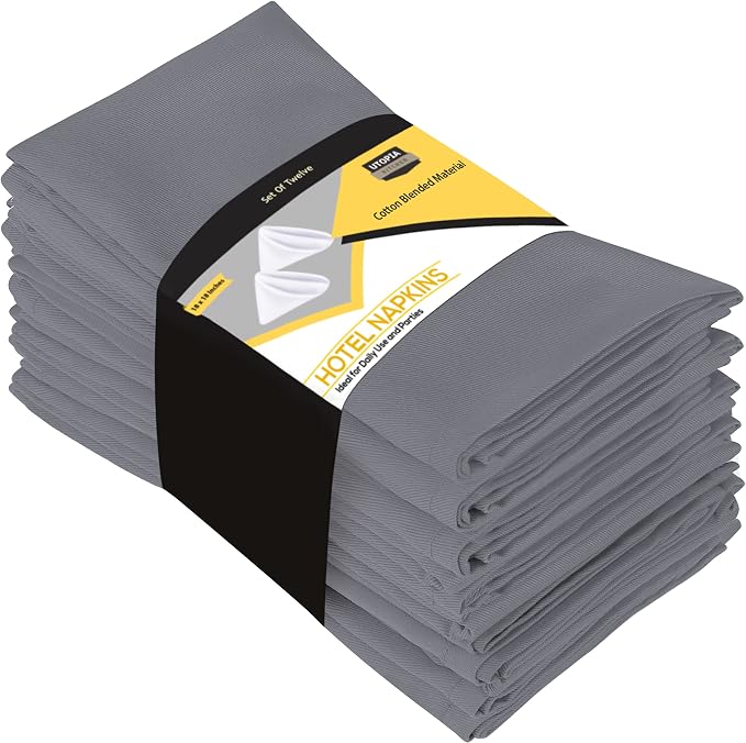 Utopia Kitchen Cotton Blend Charcoal Cloth Napkins [12 Pack, 18x18 Inch] | Absorbent Washable and Reusable for Dinner, Restaurant, Lunch, Wedding and Hotel by UTOPIAKITCHEN