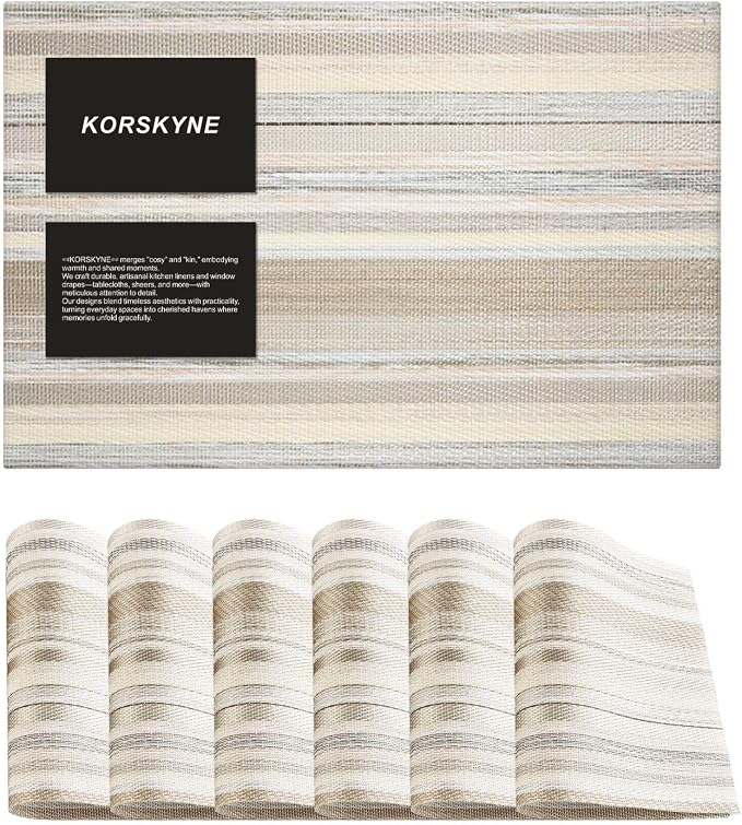 Textile Placemats Set of 6 - Heat Resistant Non-Slip Wipeable Place Mats for Party/Indoor/Outdoor Kitchen Dining Table, Washable Durable Woven Table Mats（Beige, 6） by Unknown