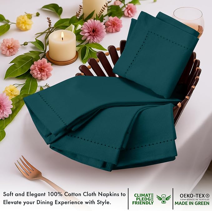 Ruvanti Cloth Napkins Set of 12, 100% Cotton High GSM 18x18 Inches, Hem Stitched Corners, Soft, Washable, Highly Durable & Absorbent, Perfect for Parties, Christmas, Thanksgiving Dinners – Deep Teal - Image 5
