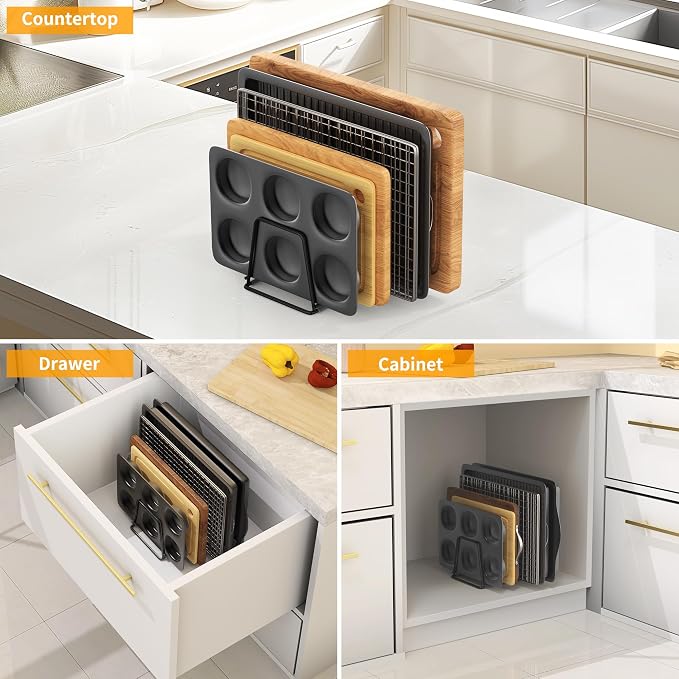 Cutting Board Organizer Kitchen Organizer Rack for Cutting Board, Bakeware, and Cookie Sheet, 5-Slot Heavy-Duty Steel Cookware Holder,Rust-Resistant with Anti-Slip Feet (2, Small) - Image 3