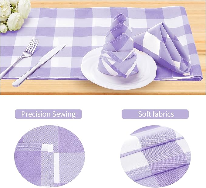 Cupuamon Buffalo Plaid Table Napkins Set of 100, 17x17 inch, Lavender and White, Polycotton Blend, Plaid Pattern - Image 3