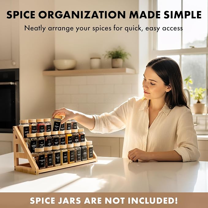 3 Tier Bamboo Spice Rack Organizer for Cabinet – Fits 24 Spice Jars, 17.5” Wide Countertop & Cabinet Organizer for Kitchen Organization, Seasoning Organizer Shelf (Jars Not Included) - Image 3