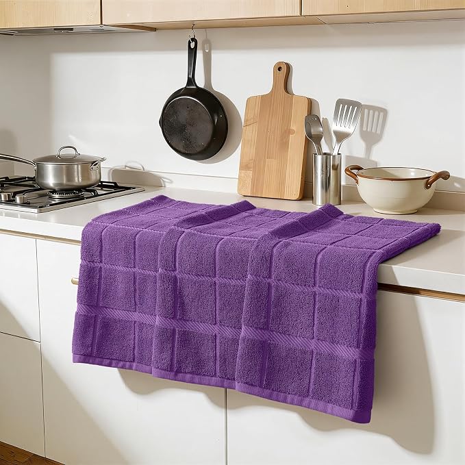 Homaxy 100% Cotton Kitchen Towels 18"x28", 8 Pack Dish Towels, Purple | Large 380 GSM Soft and Absorbent Kitchen Hand Towels with Terry Grid Design, Utility Tea Towel Set with Hanging Loop - Image 6
