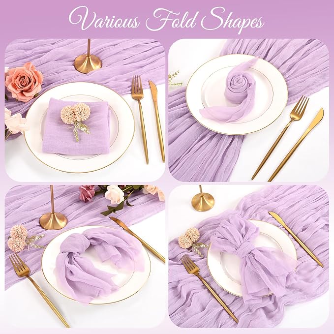 50 Pack Lavender Cloth Napkins 20x20 Inch Cheesecloth Napkins | Elegant Cloth Napkins for Table, Washable Rustic Boho Gauze Napkins, for Wedding Party Bridal Baby Shower Dinner Table Decor - Image 6