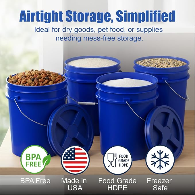 5 Gallon Bucket - Food Grade w/Lid BPA-Free, Blue/Blue, 1 | Airtight Gamma Seal Screw-On Lid, Heavy-Duty 90 Mil HDPE Plastic, Food Safe and Durable Container, Bulk Storage, Made in USA - Image 2