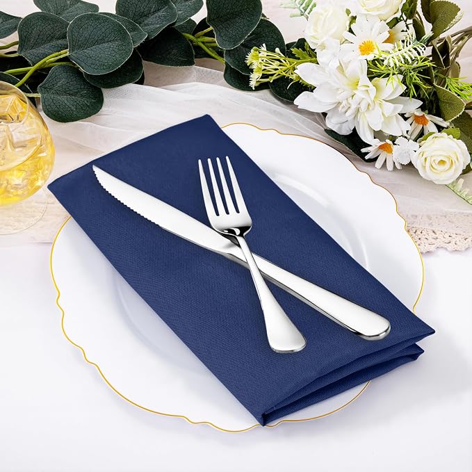 SuperO Set of 120 Cloth Napkins 17 x 17 Inch, Polyester Solid Washable Dinner Napkins with Hemmed Edges,Great for Restaurant, Wedding and Party(Navy Blue) - Image 2