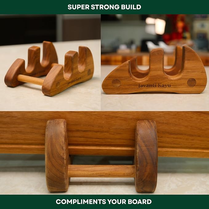 Chopping Board Stand – Teak Wood – Premium Handmade Holder Organizer for Boards, Drying Rack, Single or Dual Slot, Fits Thick Boards, Air-Dry Base (2 Slots (1.3 in Thickness)) - Image 5