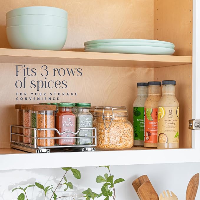 Pull Out Cabinet Organizer for Spices, Cans 6-1/2 "W x 10-1/2"D x 2-3/4”H | Heavy Duty with Lifetime Limited Warranty, Pull Out Spice Rack, Cabinet Pull Out Shelf for Cans, Dishes, Etc, Easy to Reach - Image 2