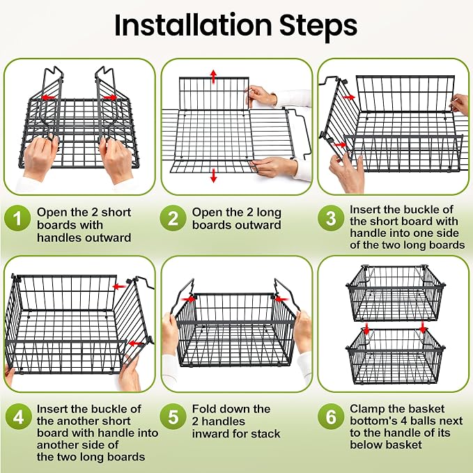Freezer Organizer Bins, 3 Pack Enlarged Baskets for 5-9 Cu.FT Deep Freezer | Stackable Chest Freezer Organizer Bins, Foldable with Handles, Black Storage Container Baskets for Sort Frozen Meats - Image 8